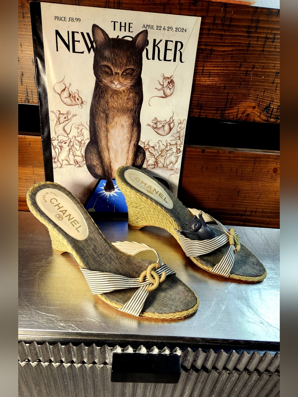 CHANEL Wedge Espadrille  Sandals Size 38.5